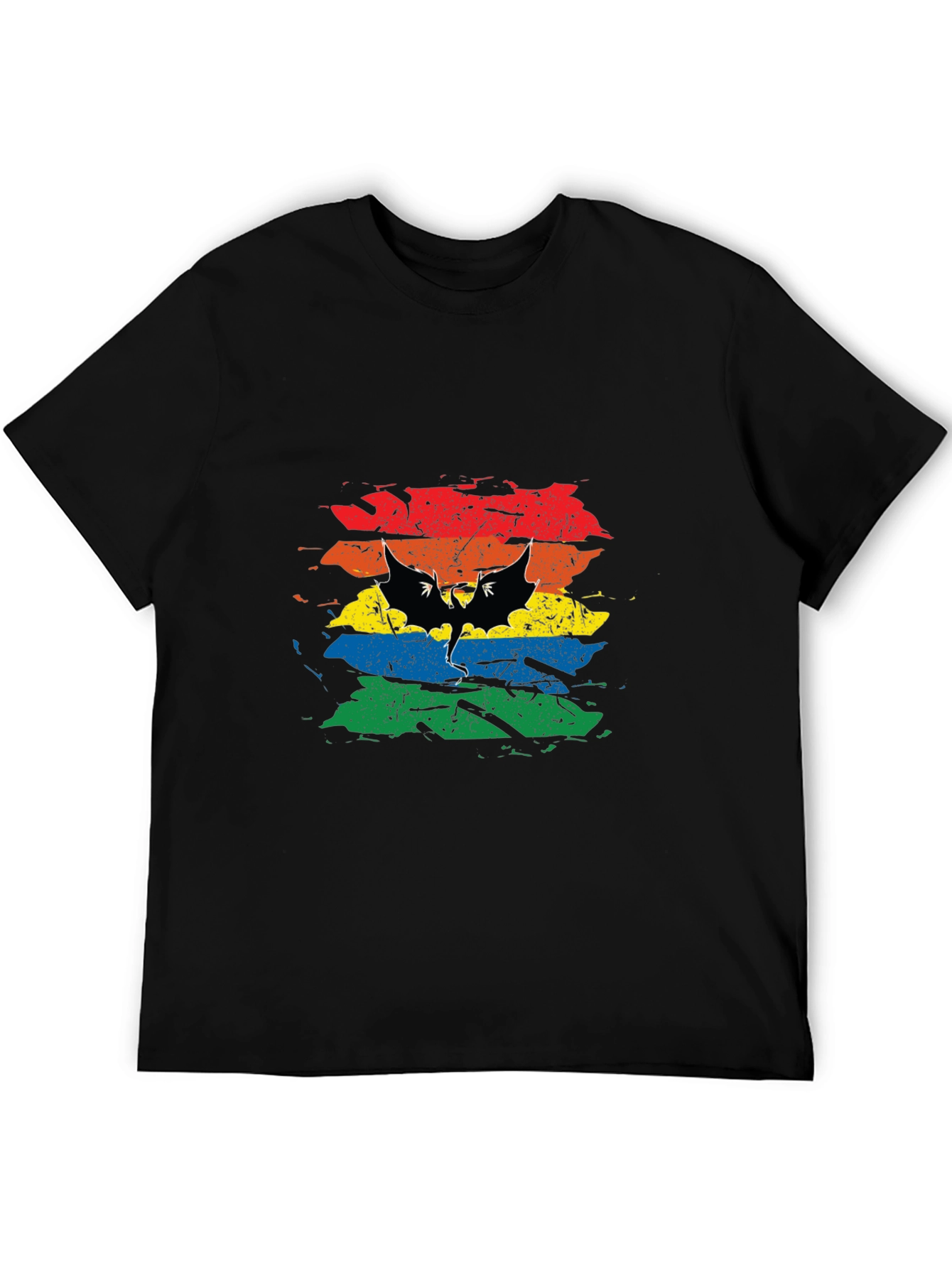 Rainbow Bat Graphic Tee - Mens Black T-Shirt
