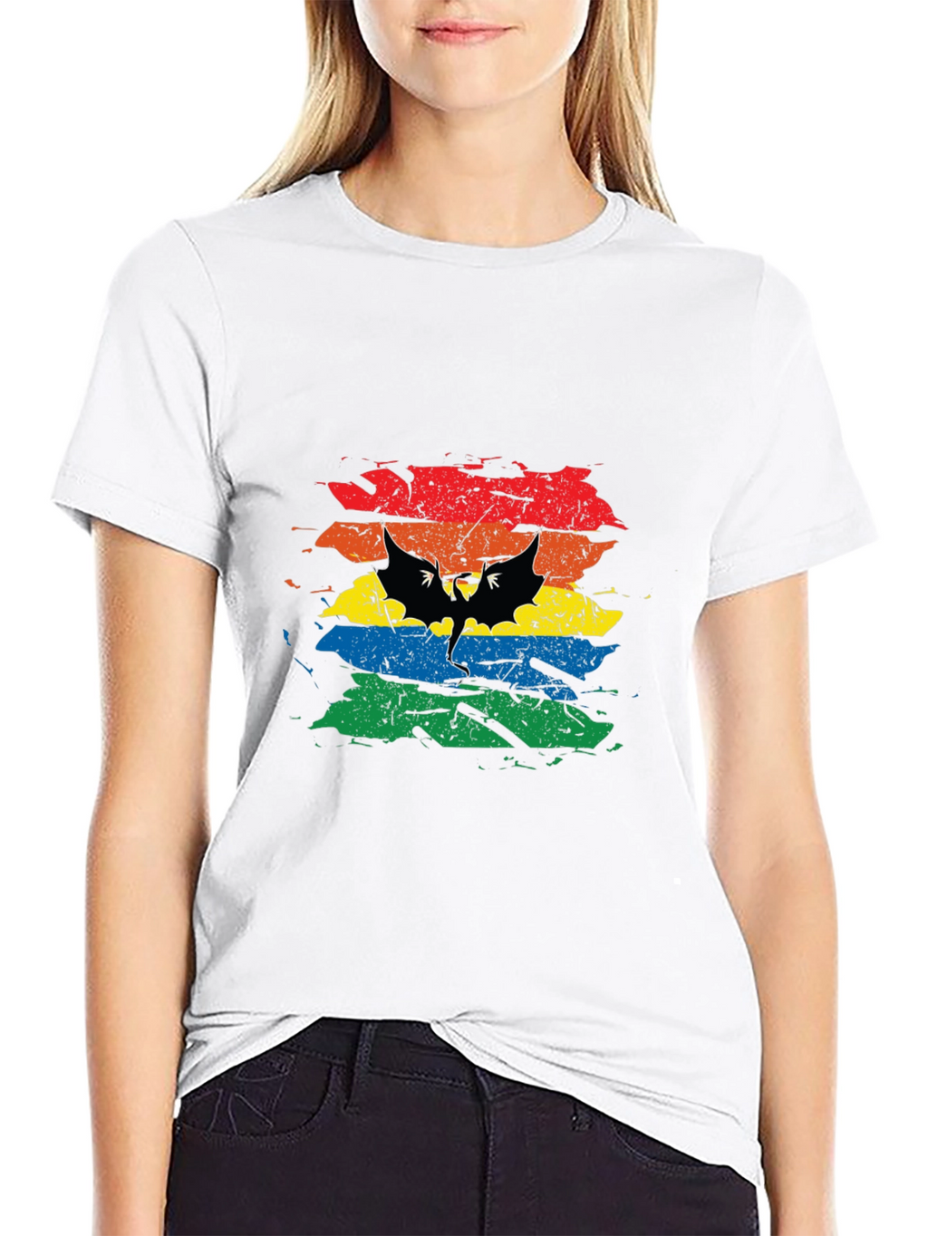 Rainbow Bat Graphic Tee - Mens Black T-Shirt