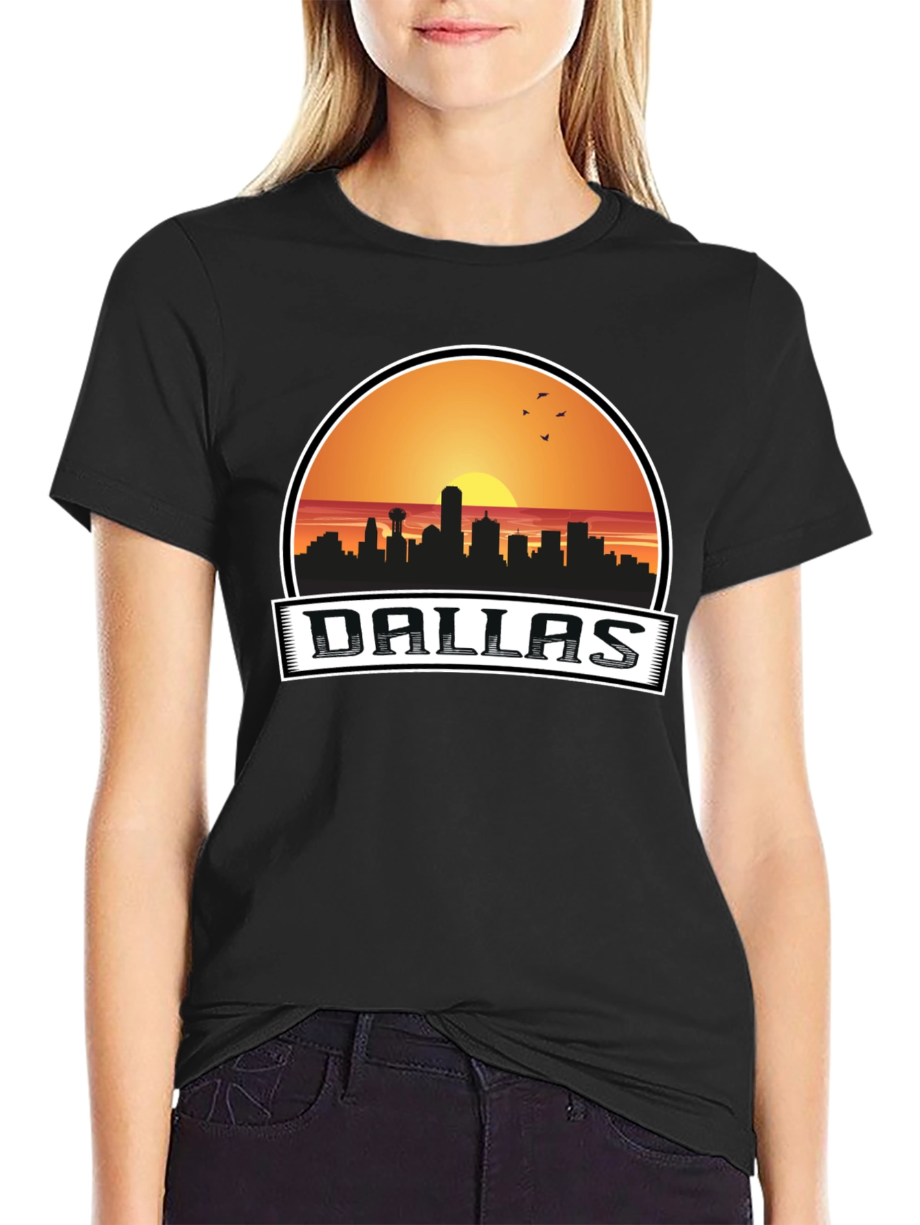 Dallas Skyline Graphic T-Shirt - Sunset Design