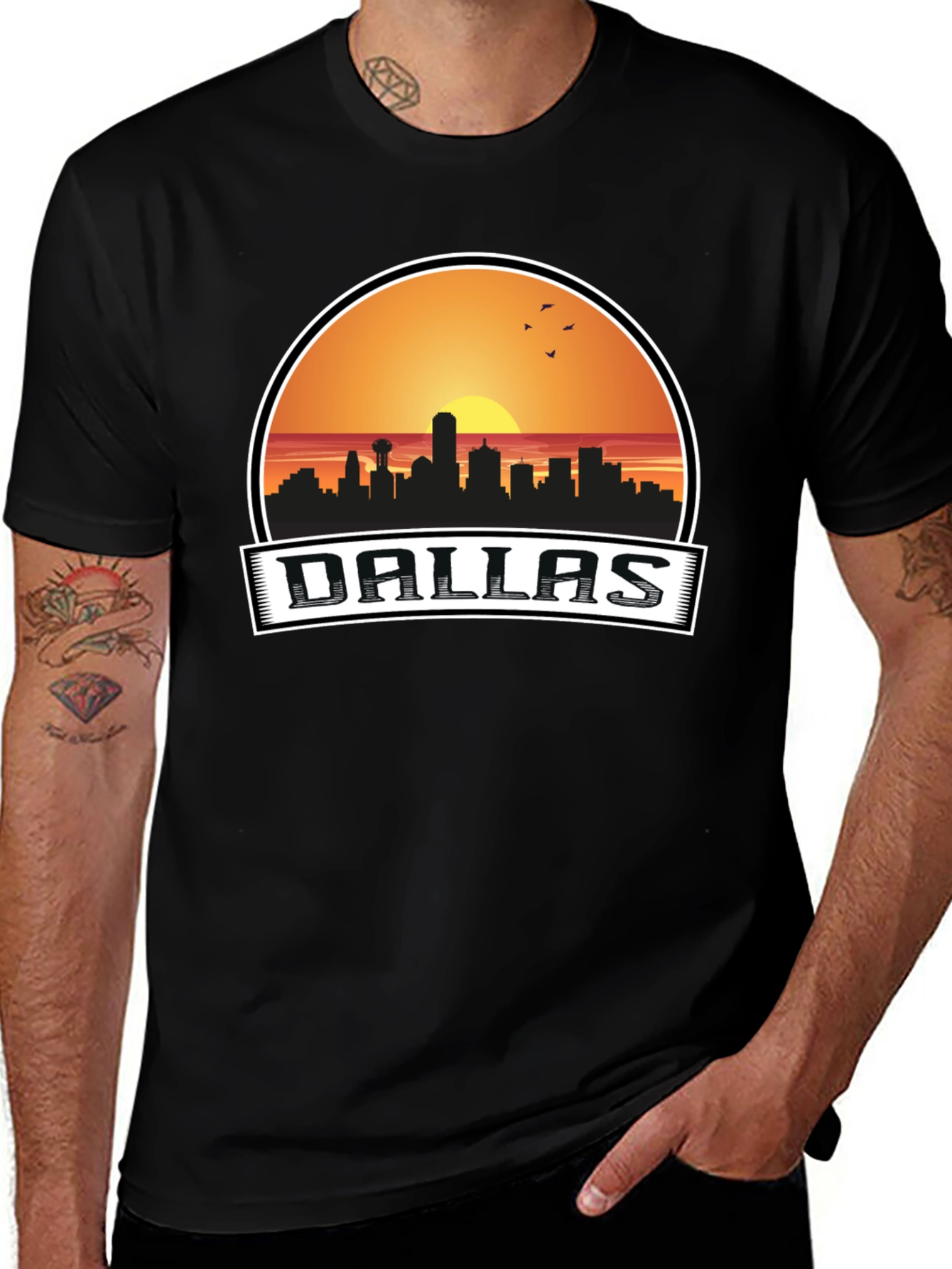 Dallas Skyline Graphic T-Shirt - Sunset Design