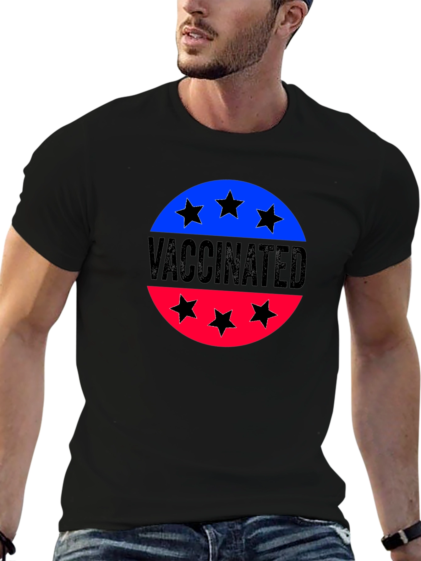Vaccinated Patriotic Tee - Black Cotton Shirt