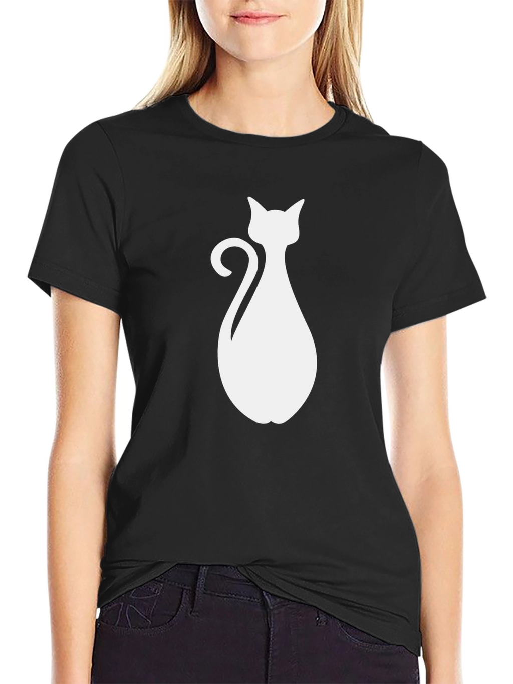Cat Silhouette Graphic T-Shirt - Black