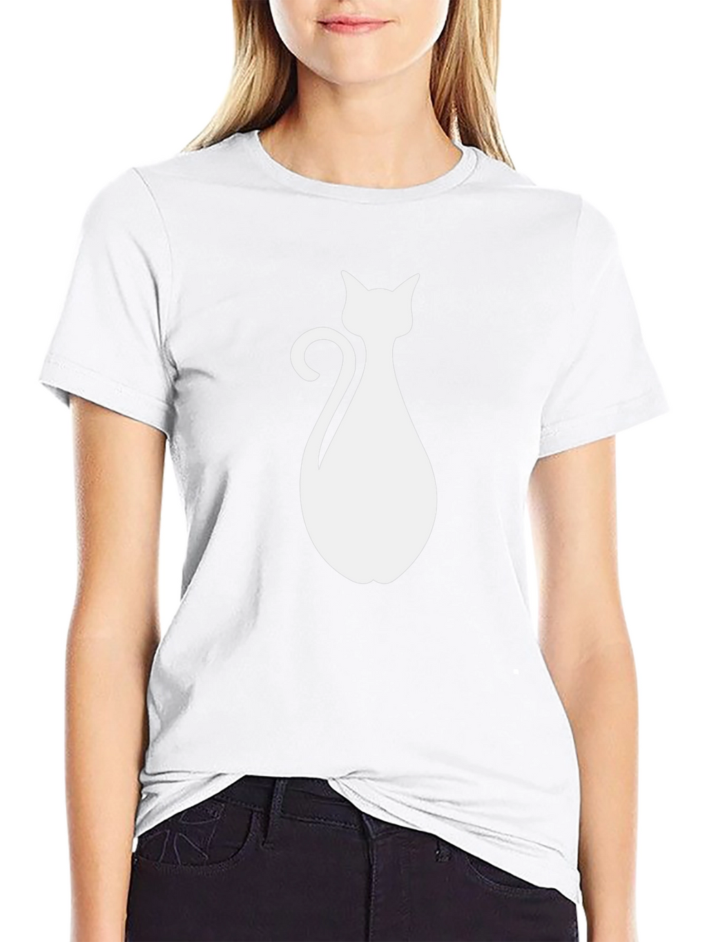 Cat Silhouette Graphic T-Shirt - Black