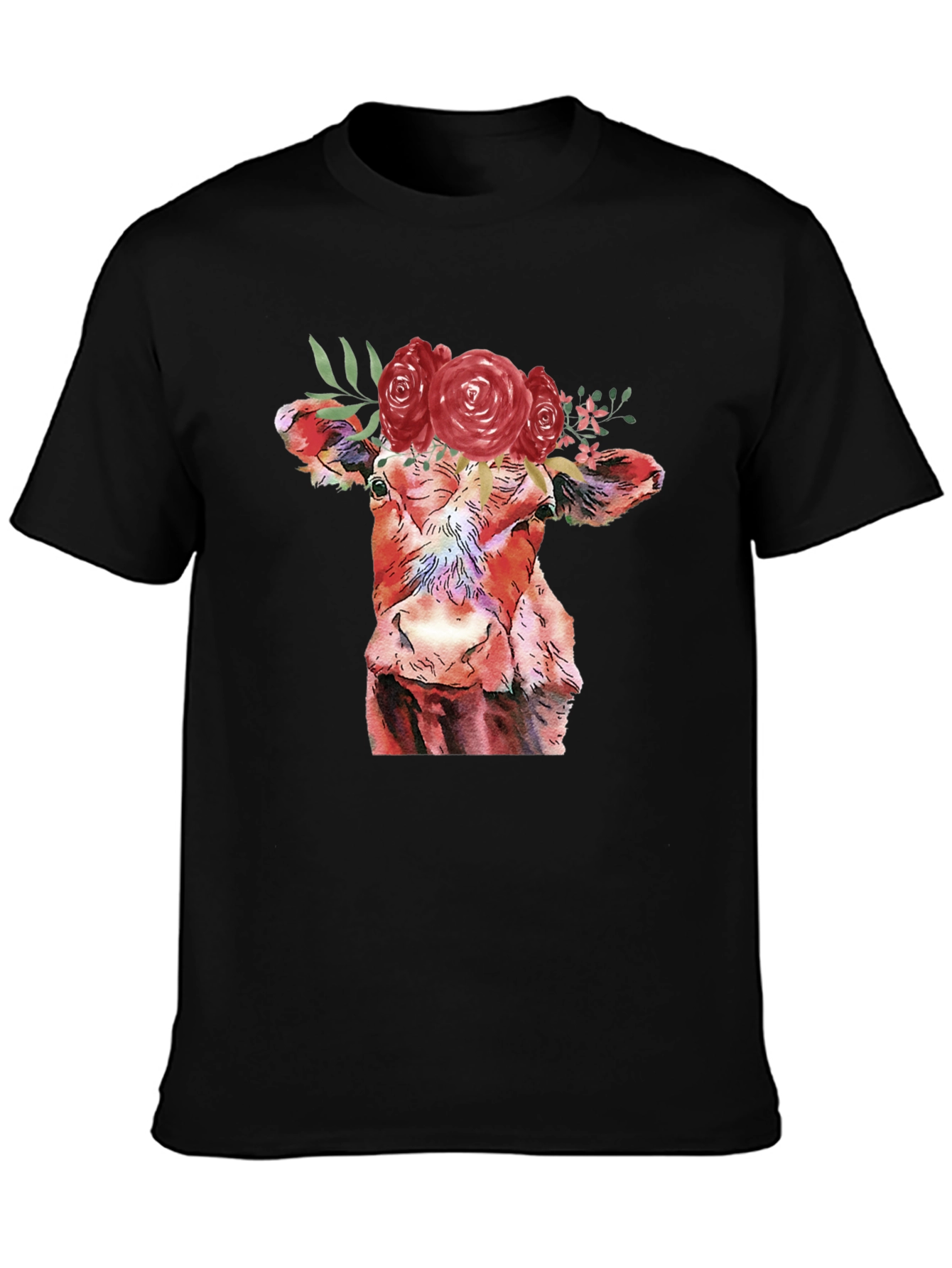 Floral Cow Graphic Tee - Unique Animal Lover Shirt