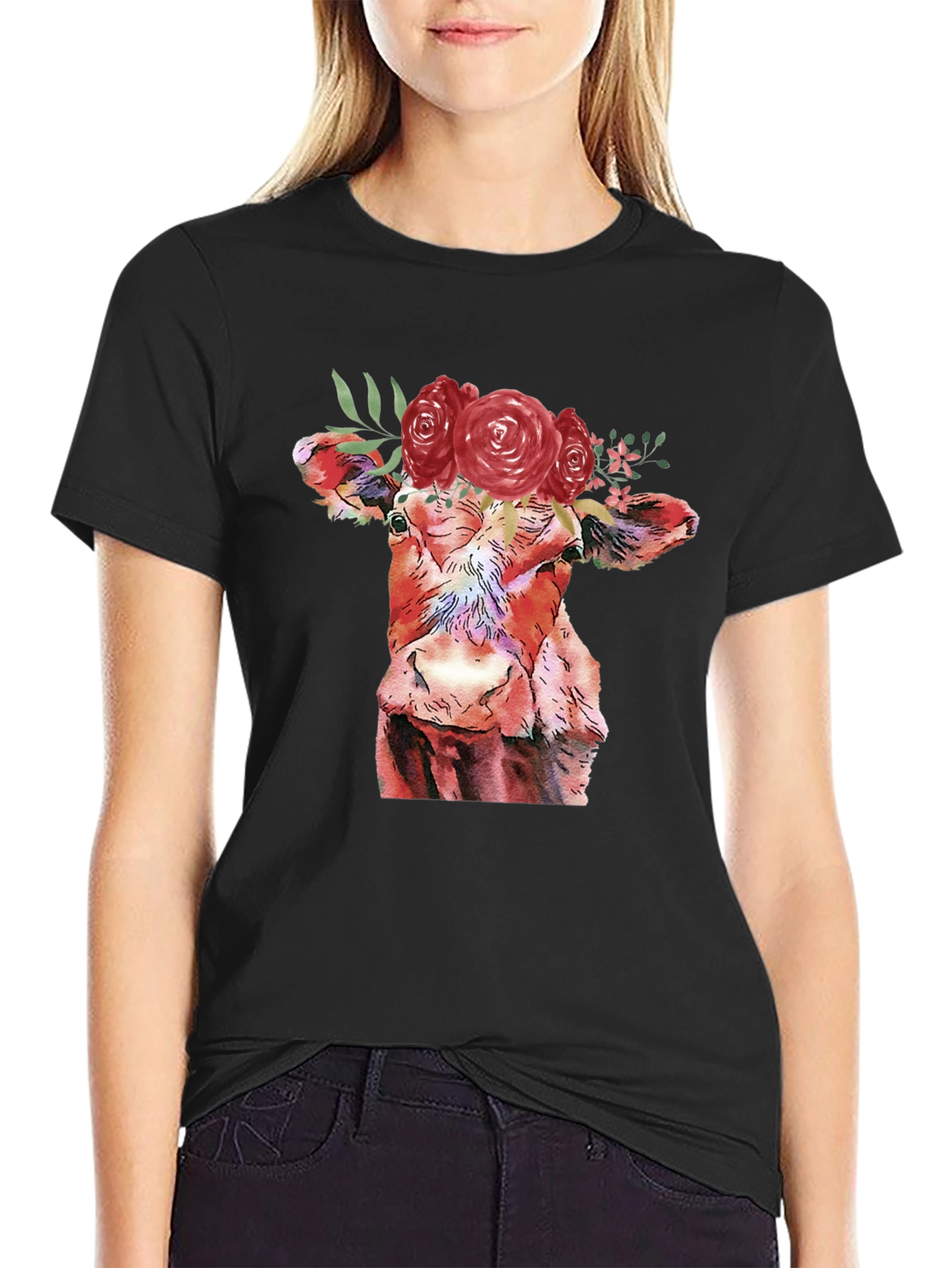 Floral Cow Graphic Tee - Unique Animal Lover Shirt