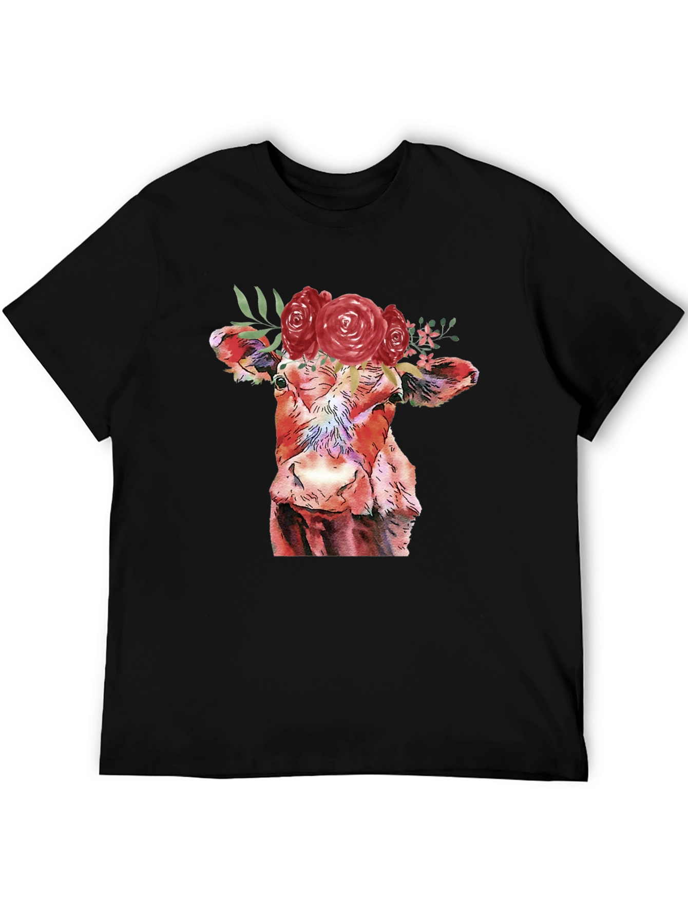 Floral Cow Graphic Tee - Unique Animal Lover Shirt