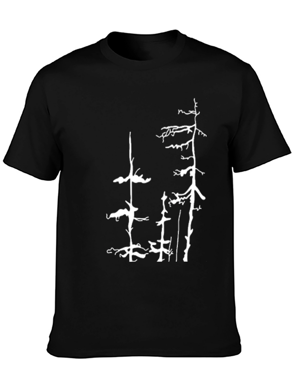Black T-Shirt with White Forest Tree Design