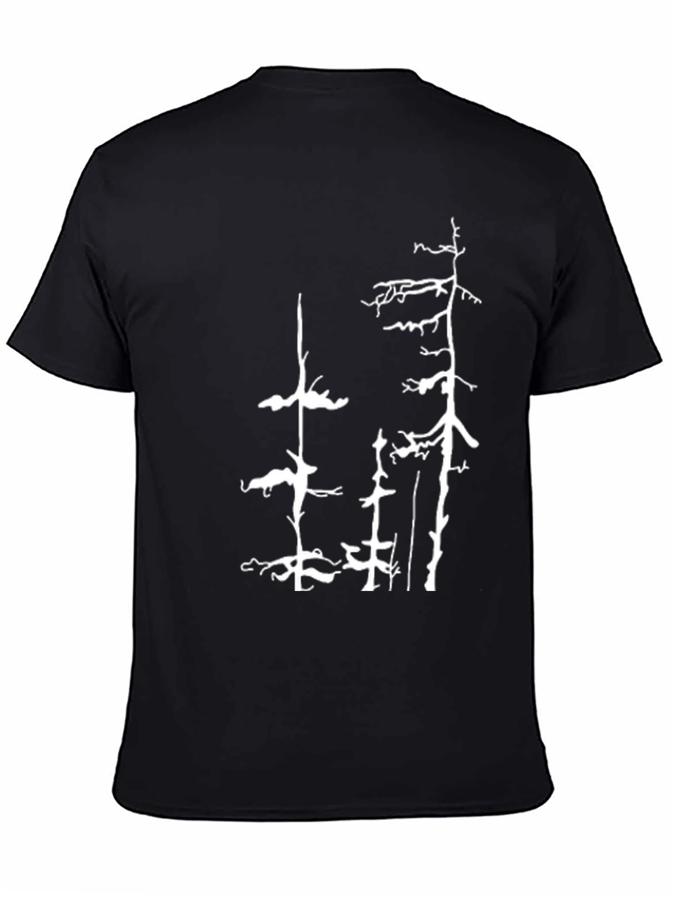 Black T-Shirt with White Forest Tree Design