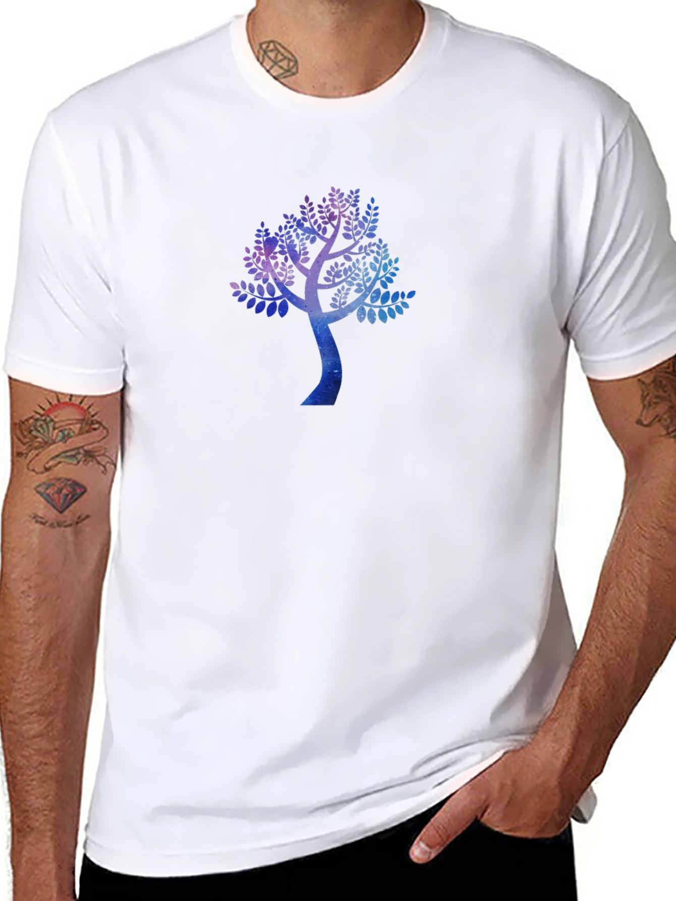Galaxy Tree Print Black Crew Neck T-Shirt