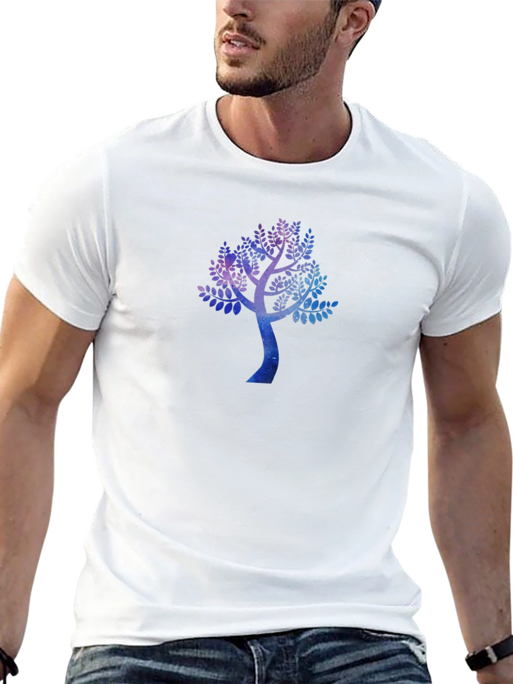 Galaxy Tree Print Black Crew Neck T-Shirt