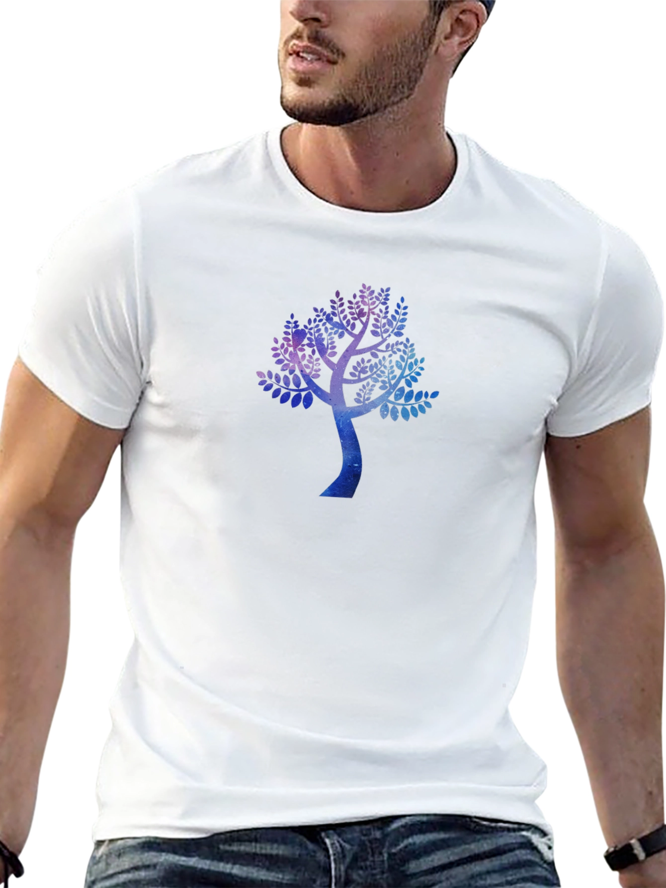 Galaxy Tree Print Black Crew Neck T-Shirt