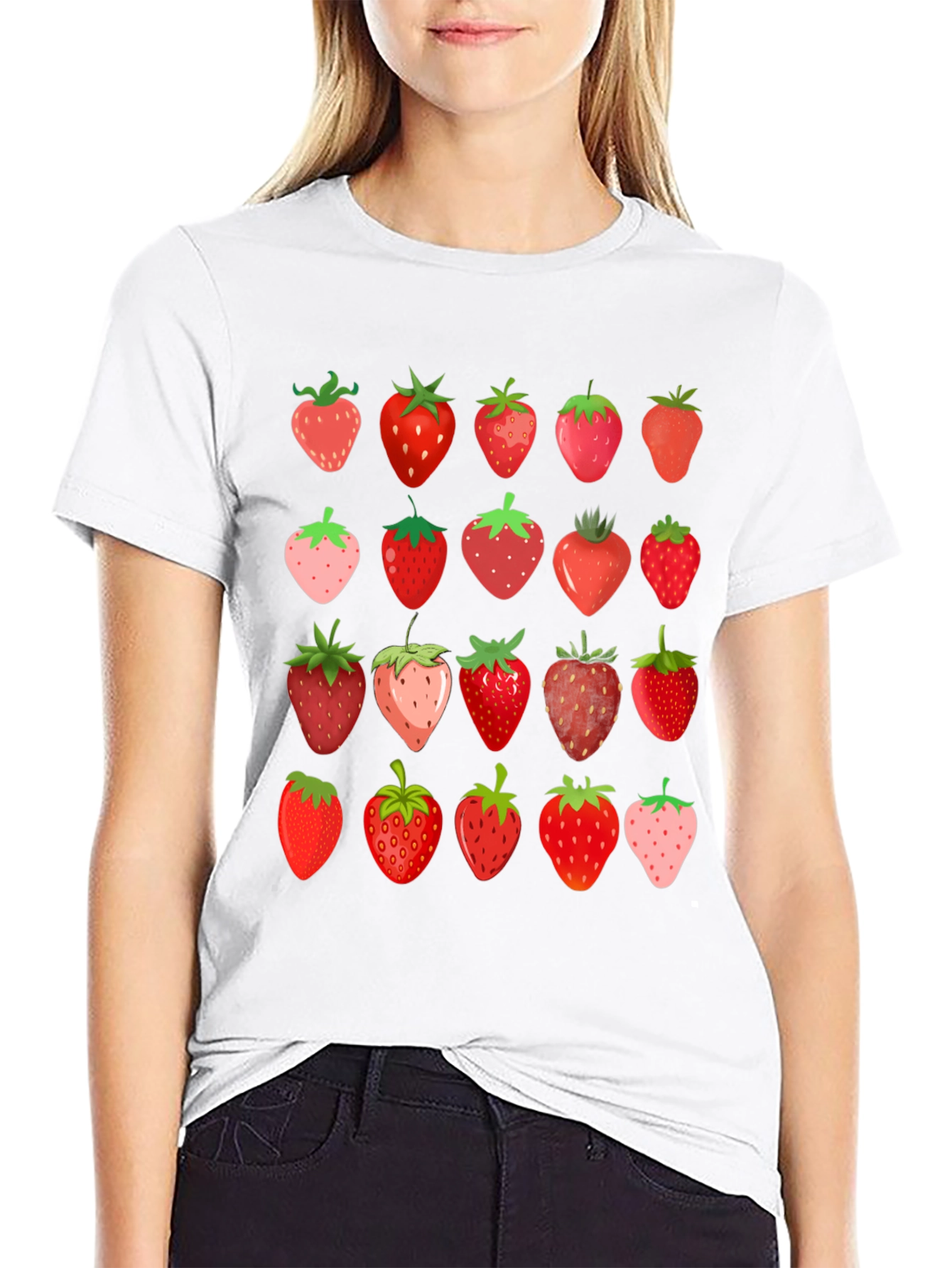 Strawberry Print Black T-Shirt