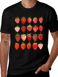 Strawberry Print Black T-Shirt