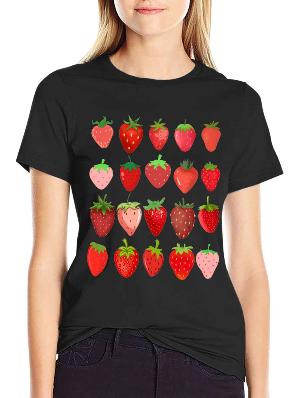 Strawberry Print Black T-Shirt