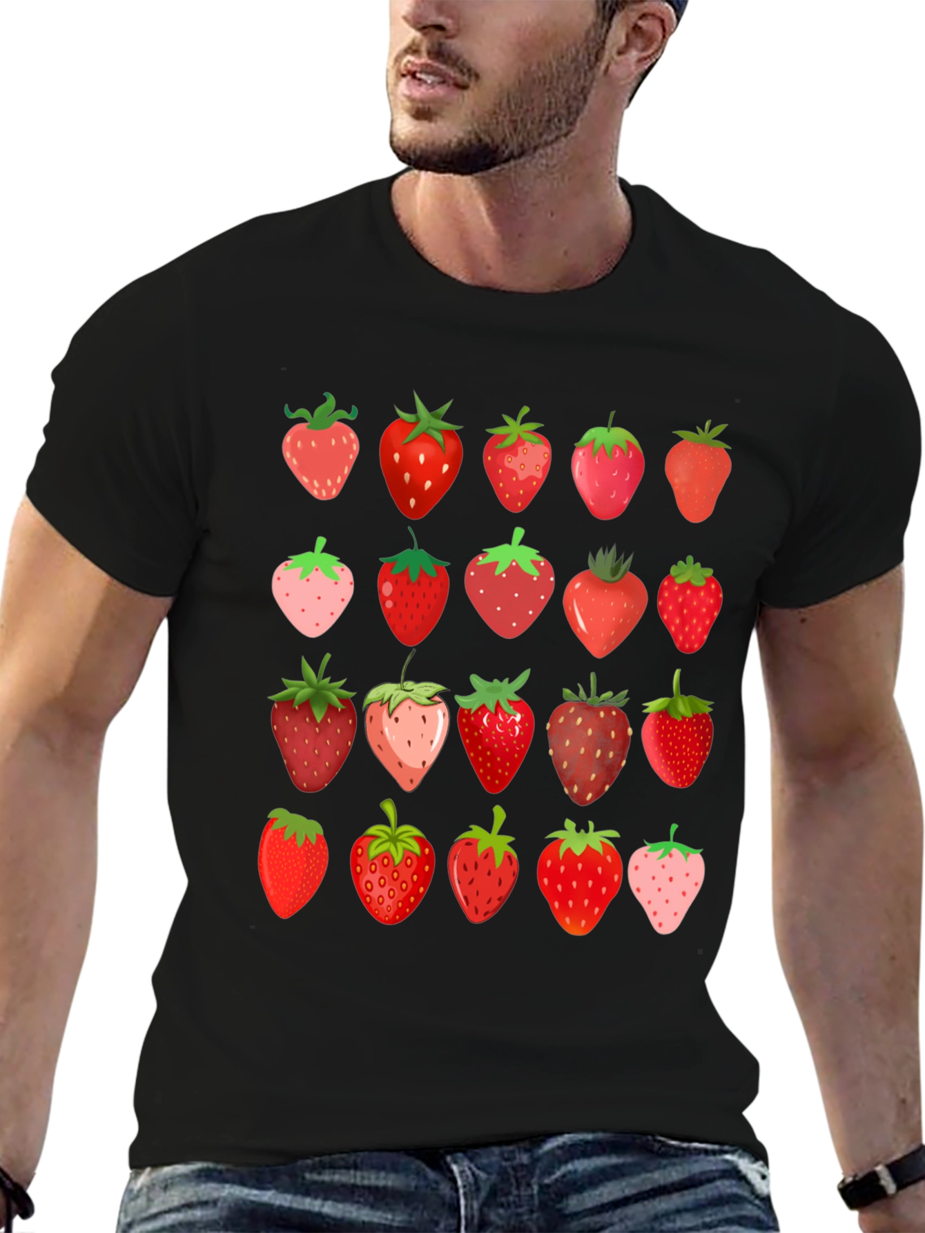 Strawberry Print Black T-Shirt