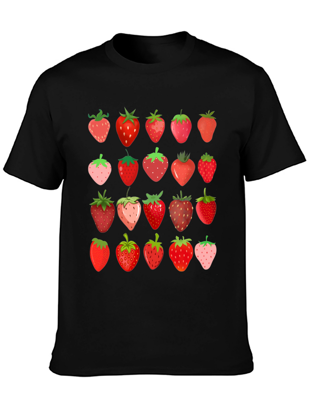 Strawberry Print Black T-Shirt