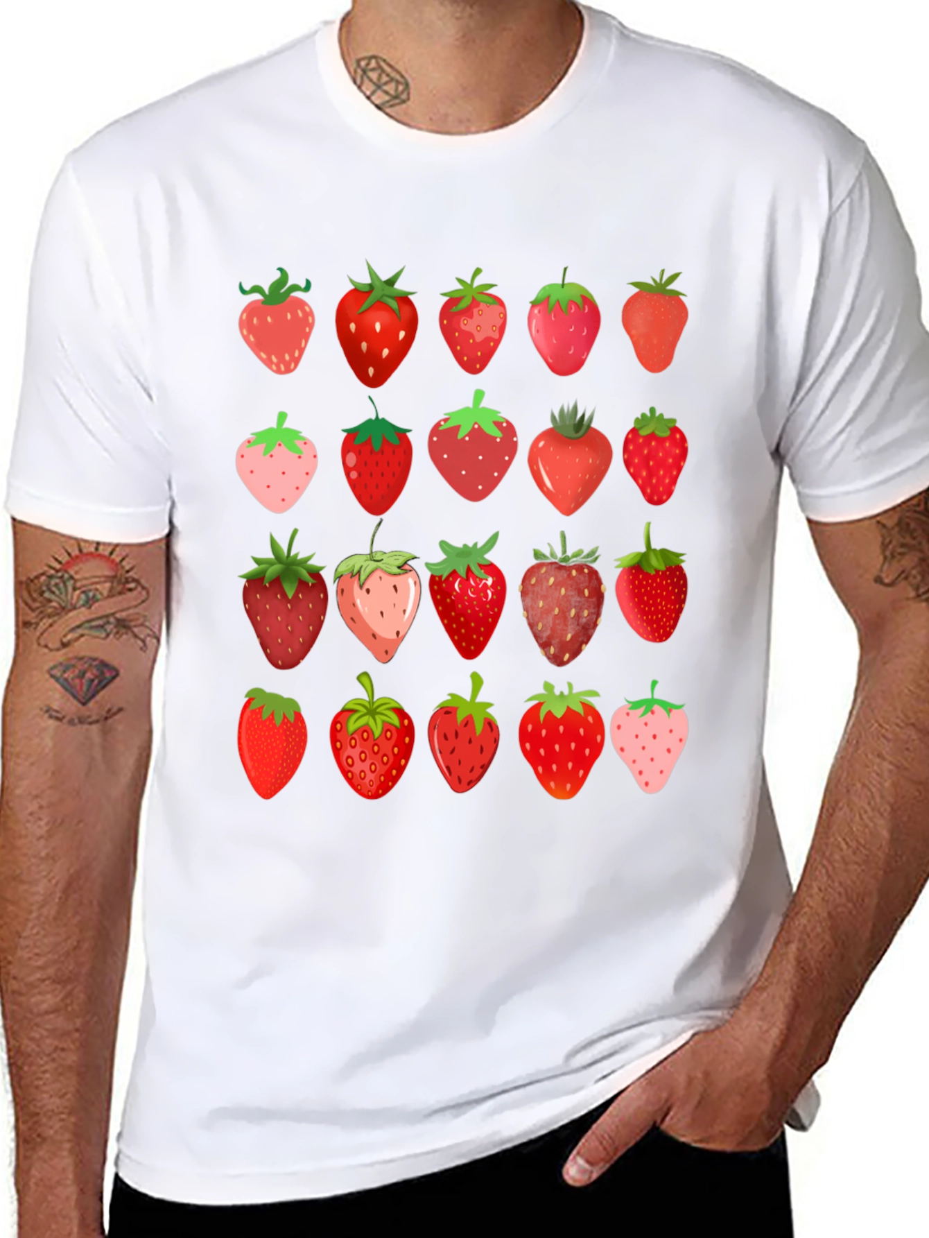 Strawberry Print Black T-Shirt