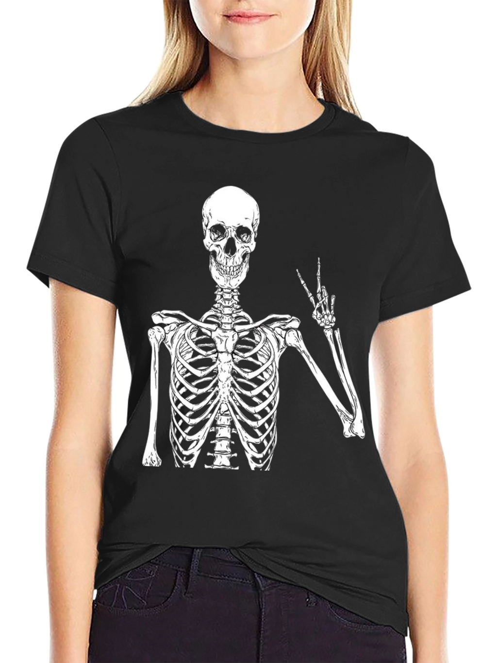Skeleton Peace Sign Black T-Shirt