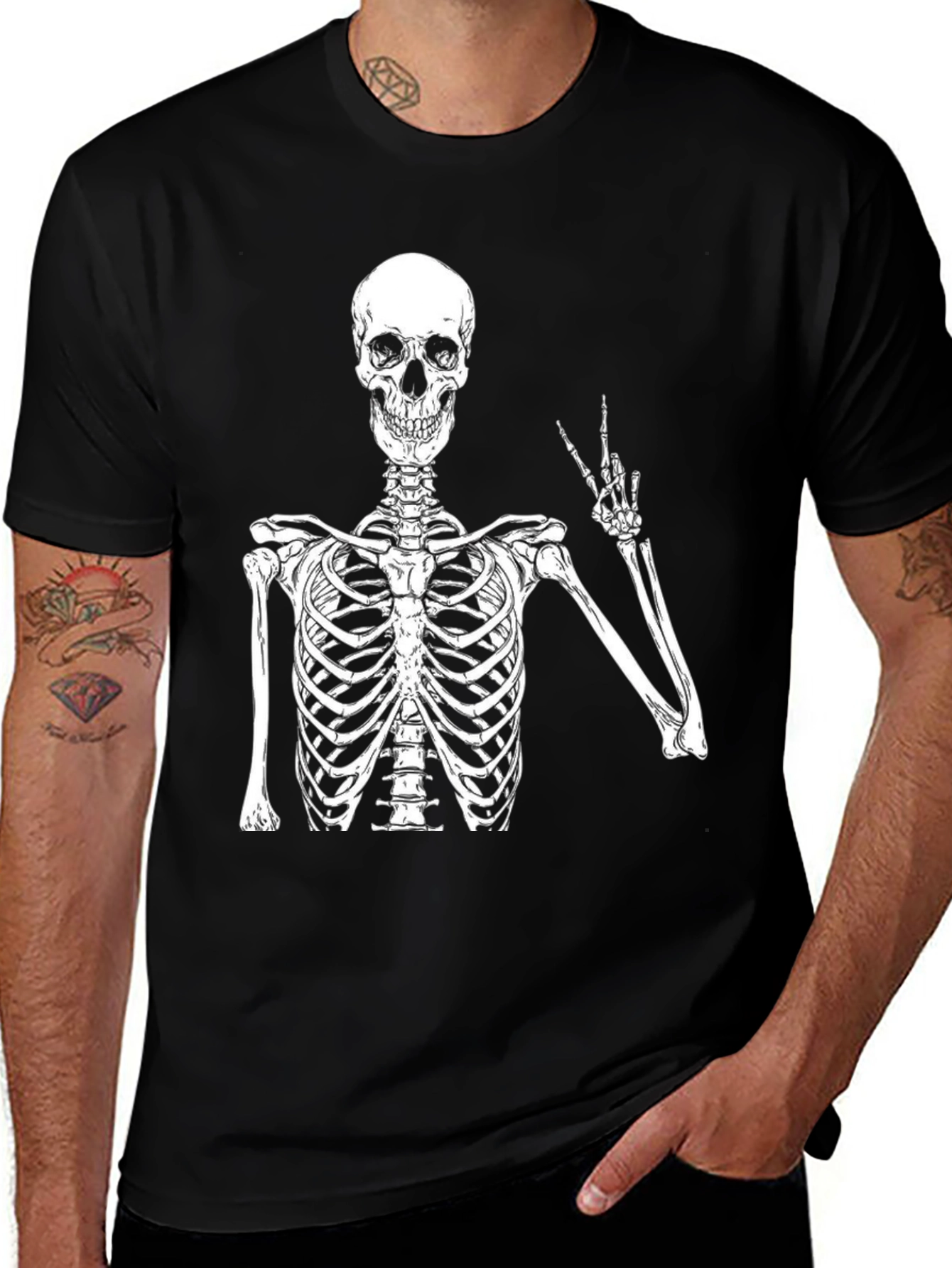Skeleton Peace Sign Black T-Shirt