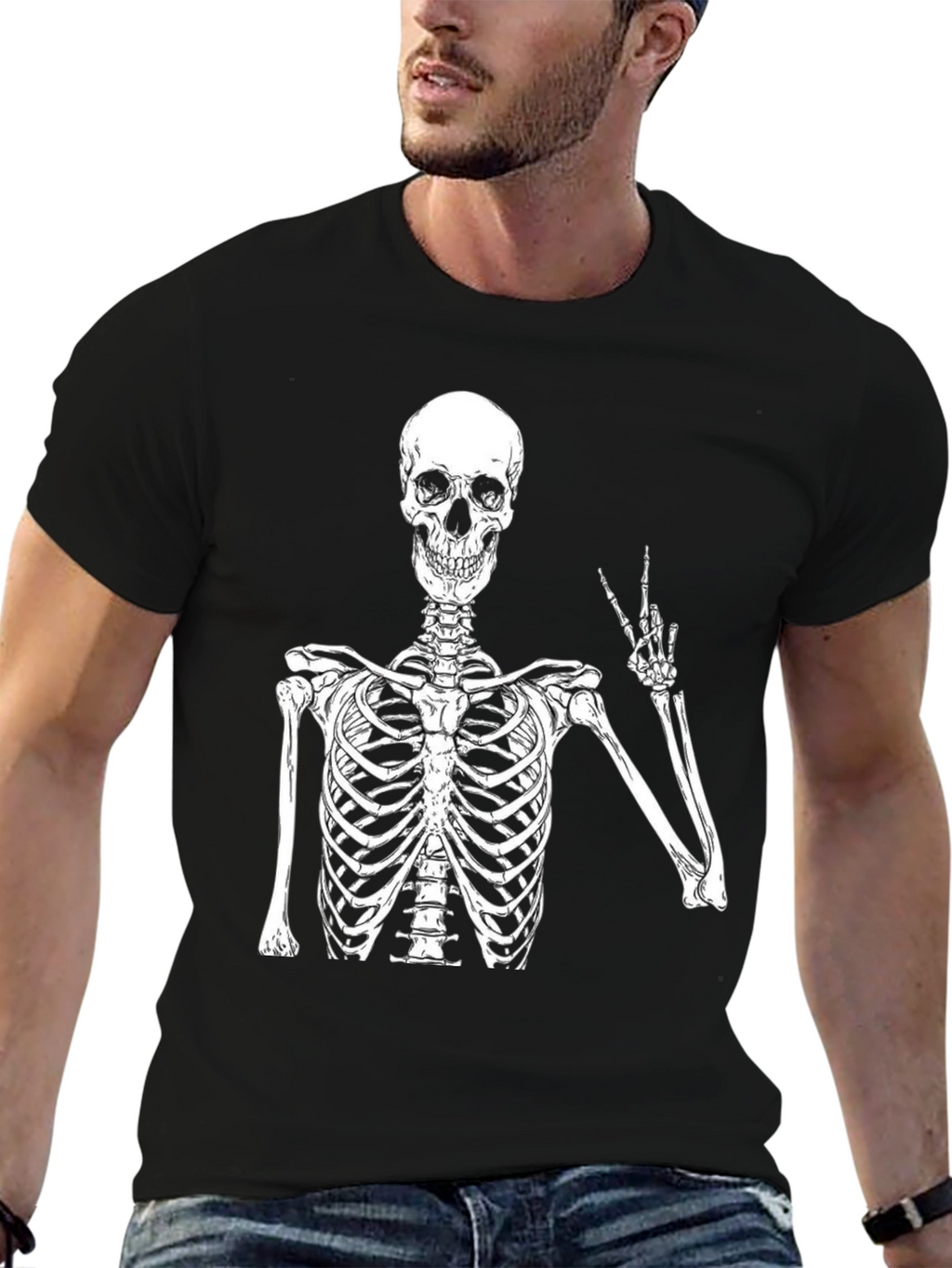 Skeleton Peace Sign Black T-Shirt