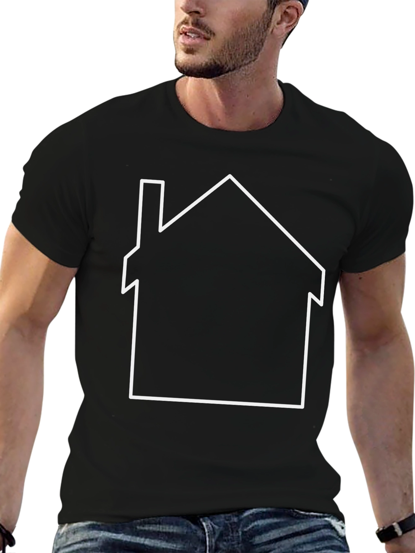 Minimalist House Outline Graphic Tee - Black