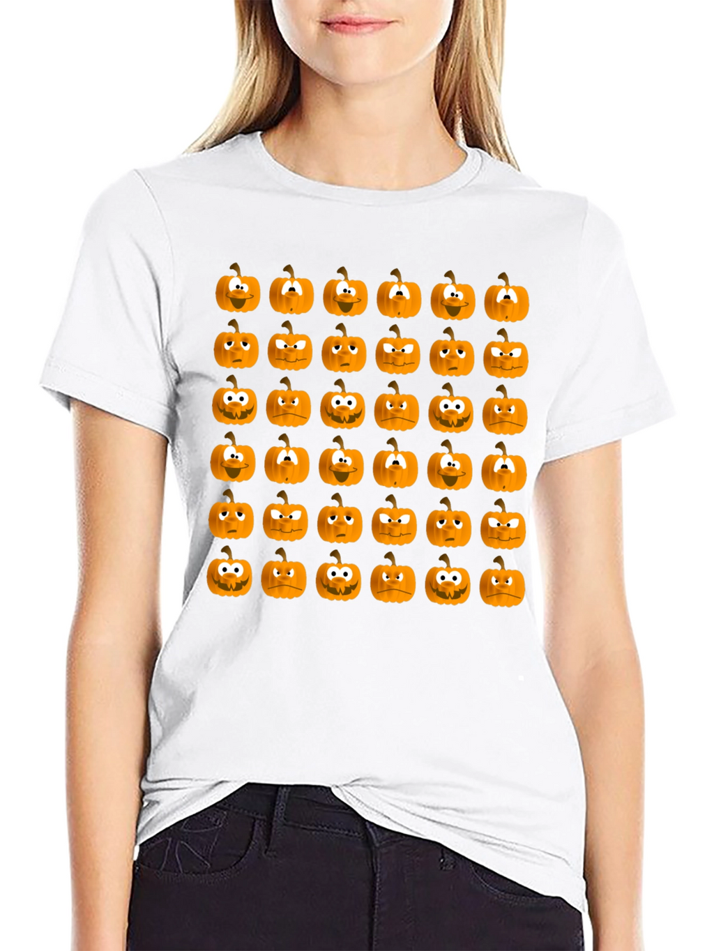 Spooky Pumpkin Face Pattern Halloween T-Shirt