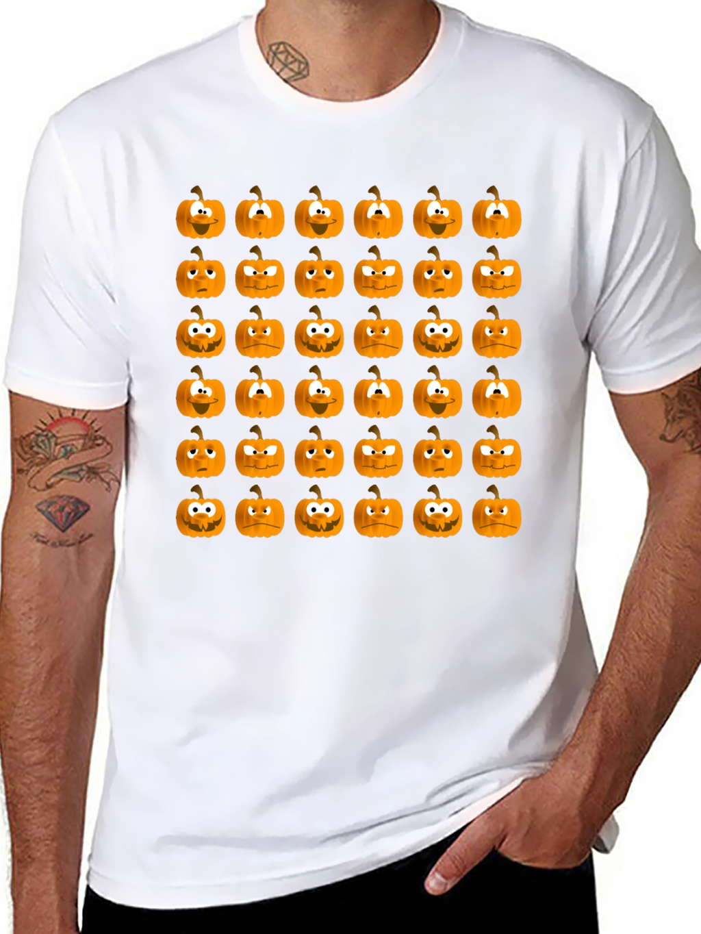 Spooky Pumpkin Face Pattern Halloween T-Shirt