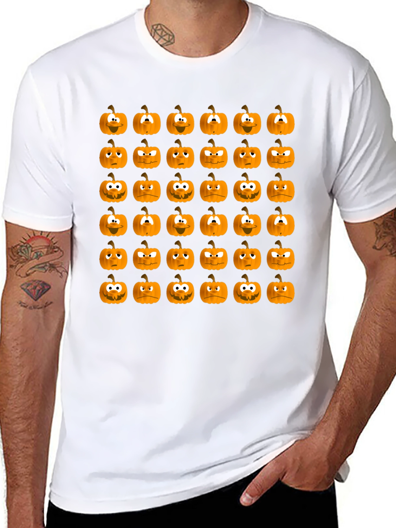 Spooky Pumpkin Face Pattern Halloween T-Shirt