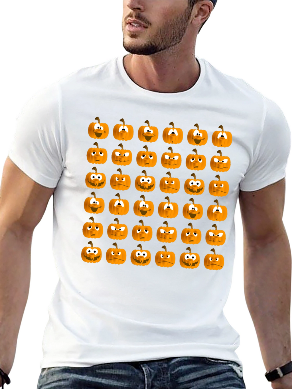 Spooky Pumpkin Face Pattern Halloween T-Shirt