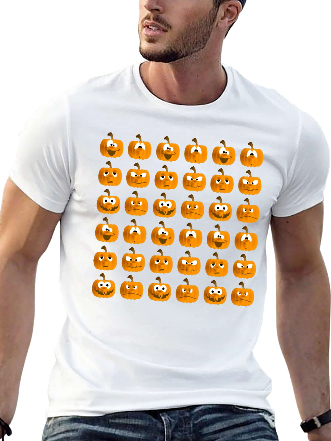 Spooky Pumpkin Face Pattern Halloween T-Shirt