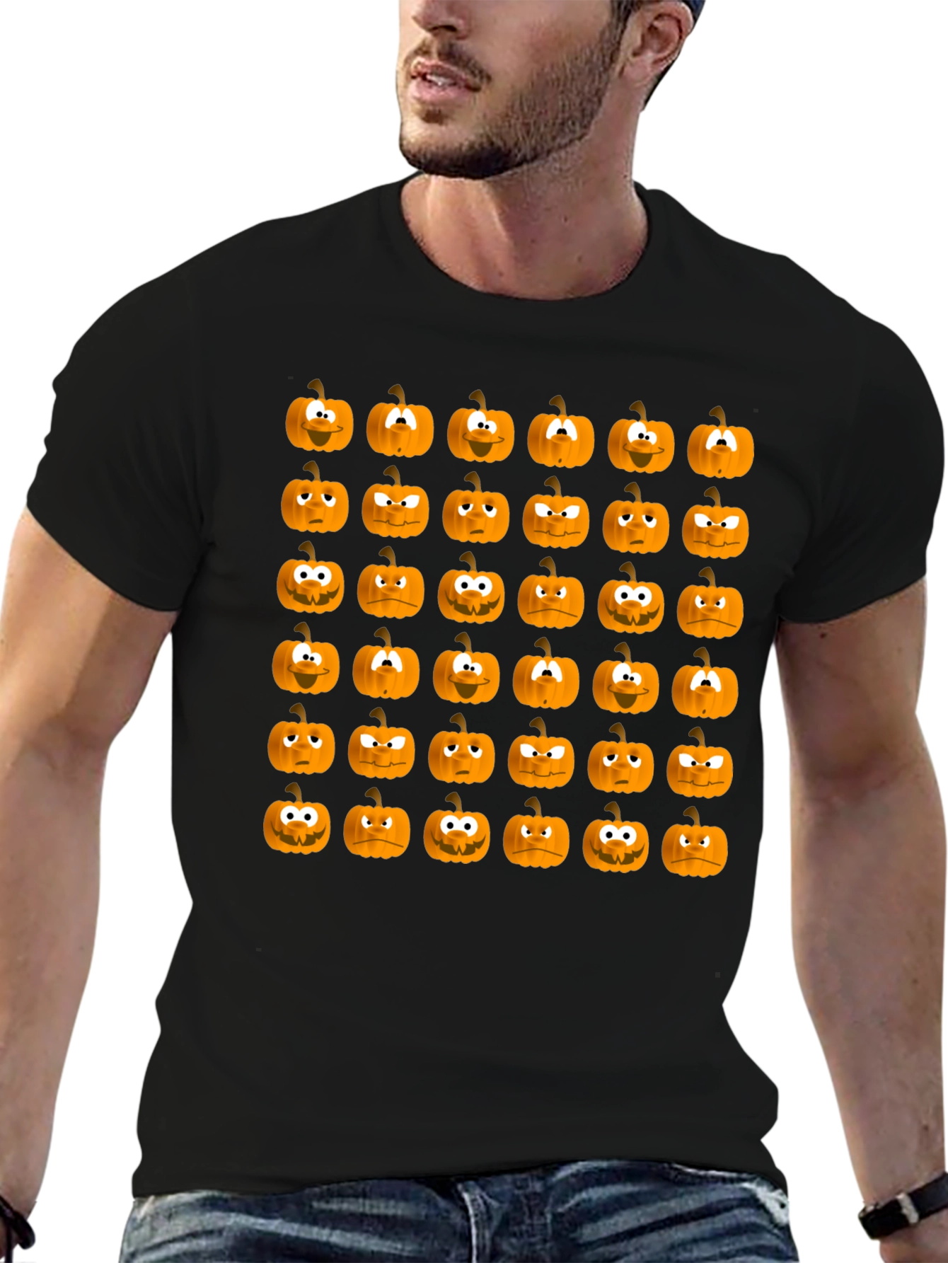 Spooky Pumpkin Face Pattern Halloween T-Shirt