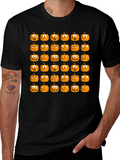 Spooky Pumpkin Face Pattern Halloween T-Shirt