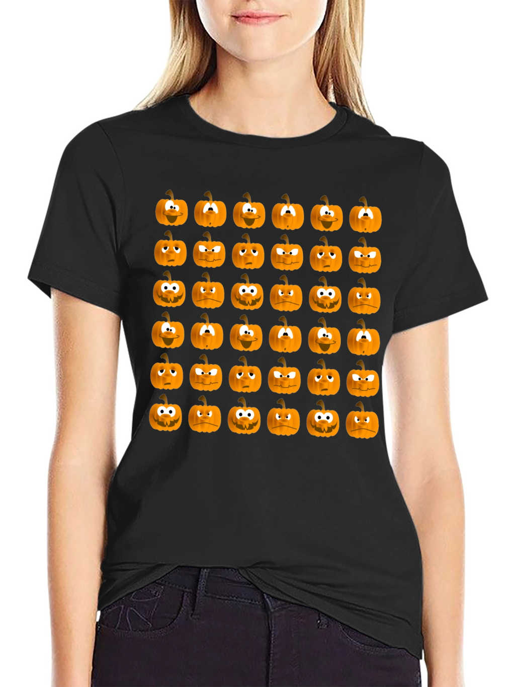 Spooky Pumpkin Face Pattern Halloween T-Shirt