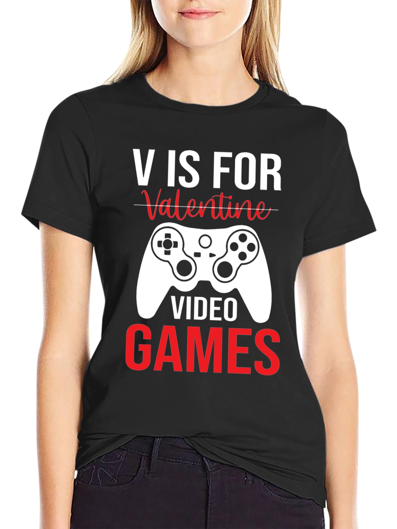 Valentines Day Gamer T-Shirt - V is for Video Games