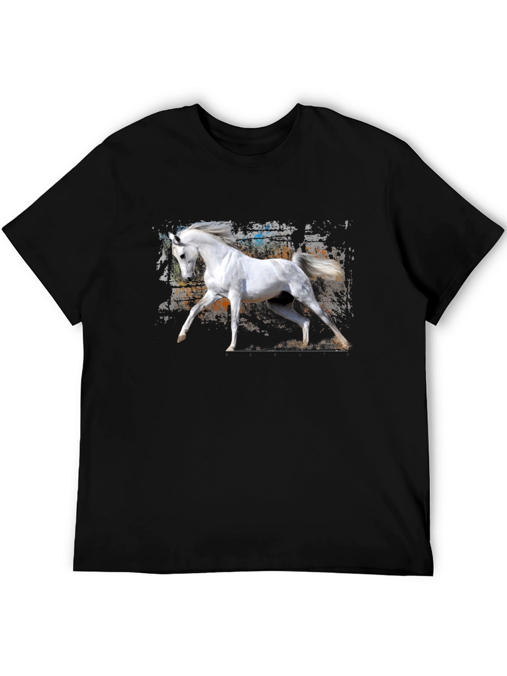 White Horse Graphic Black T-Shirt