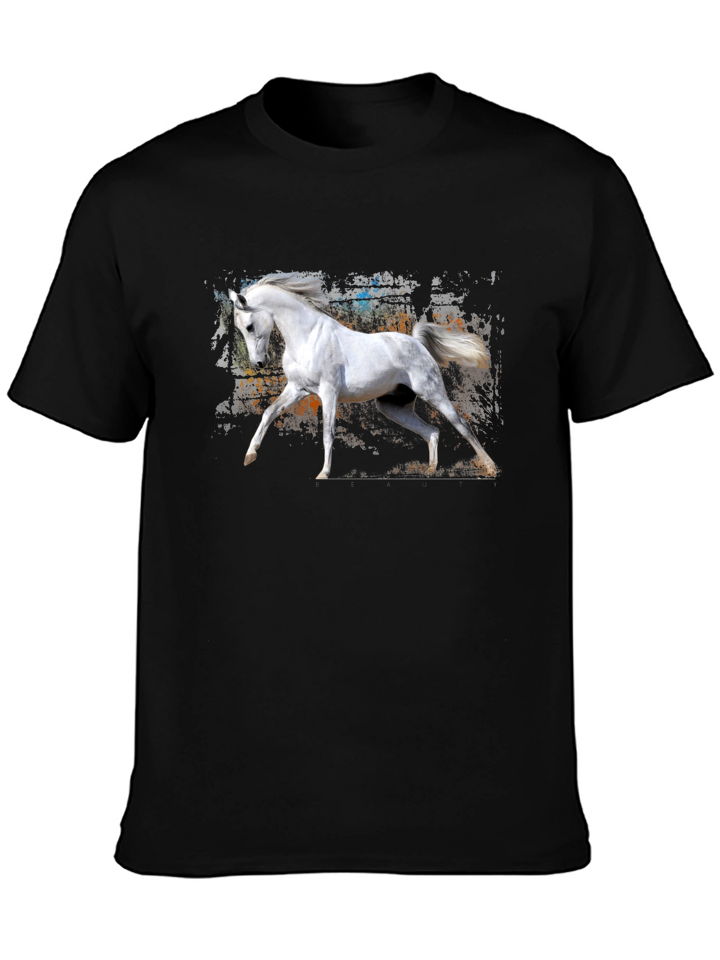 White Horse Graphic Black T-Shirt