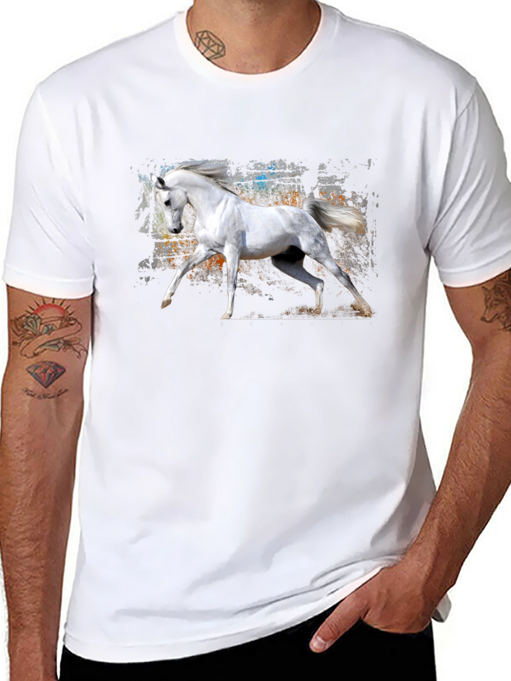White Horse Graphic Black T-Shirt