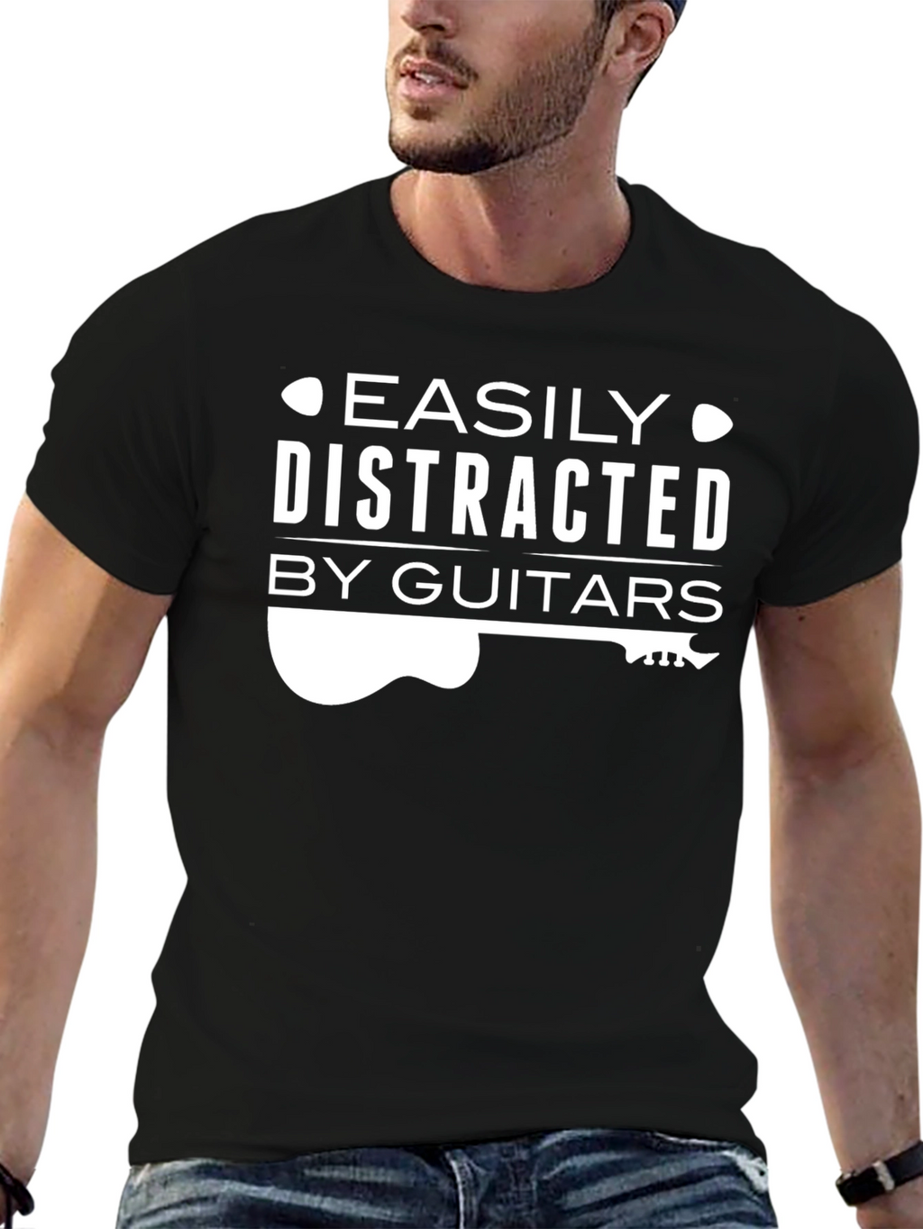 Easily Distracted By Guitars Black T-Shirt