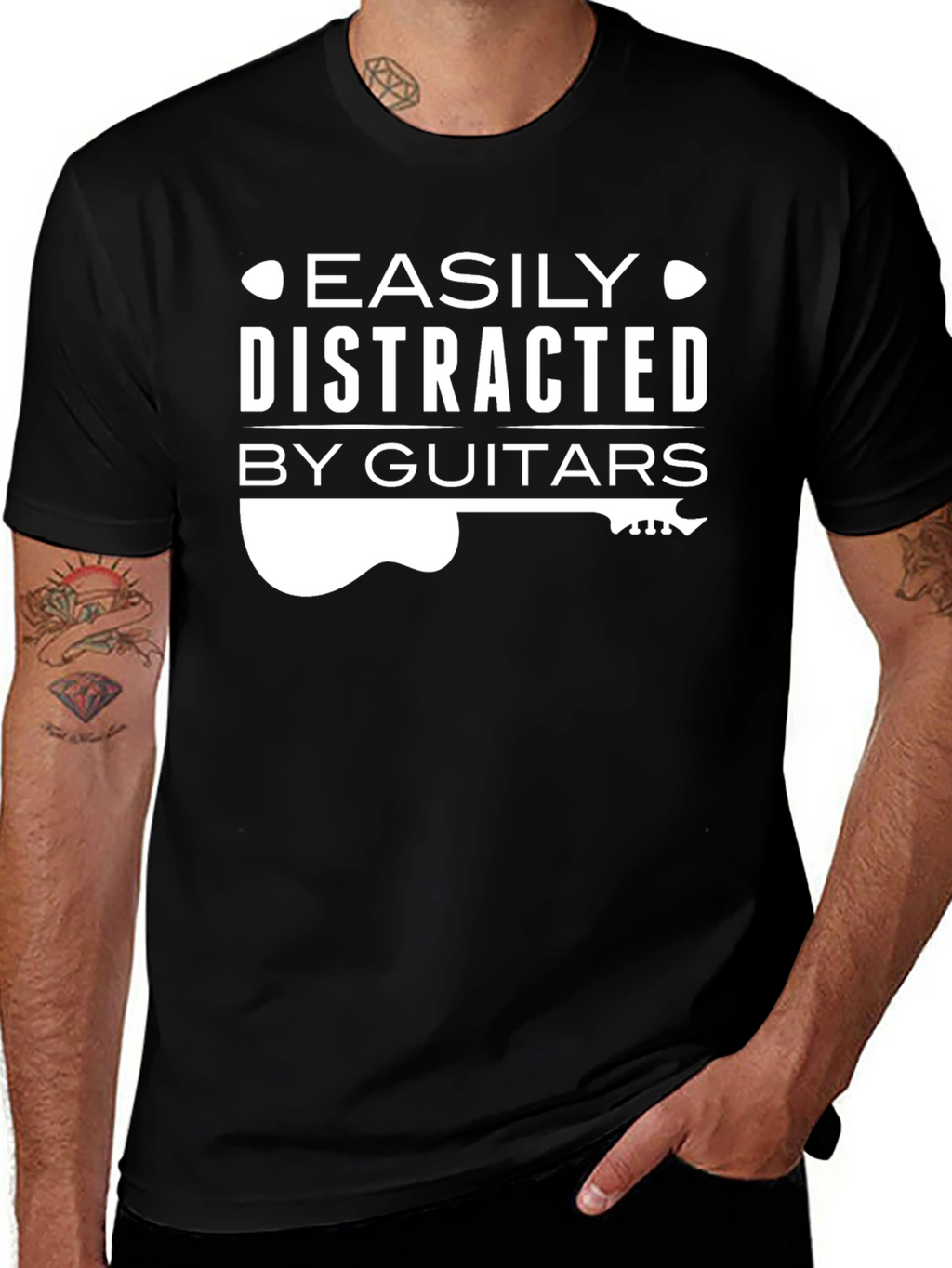 Easily Distracted By Guitars Black T-Shirt