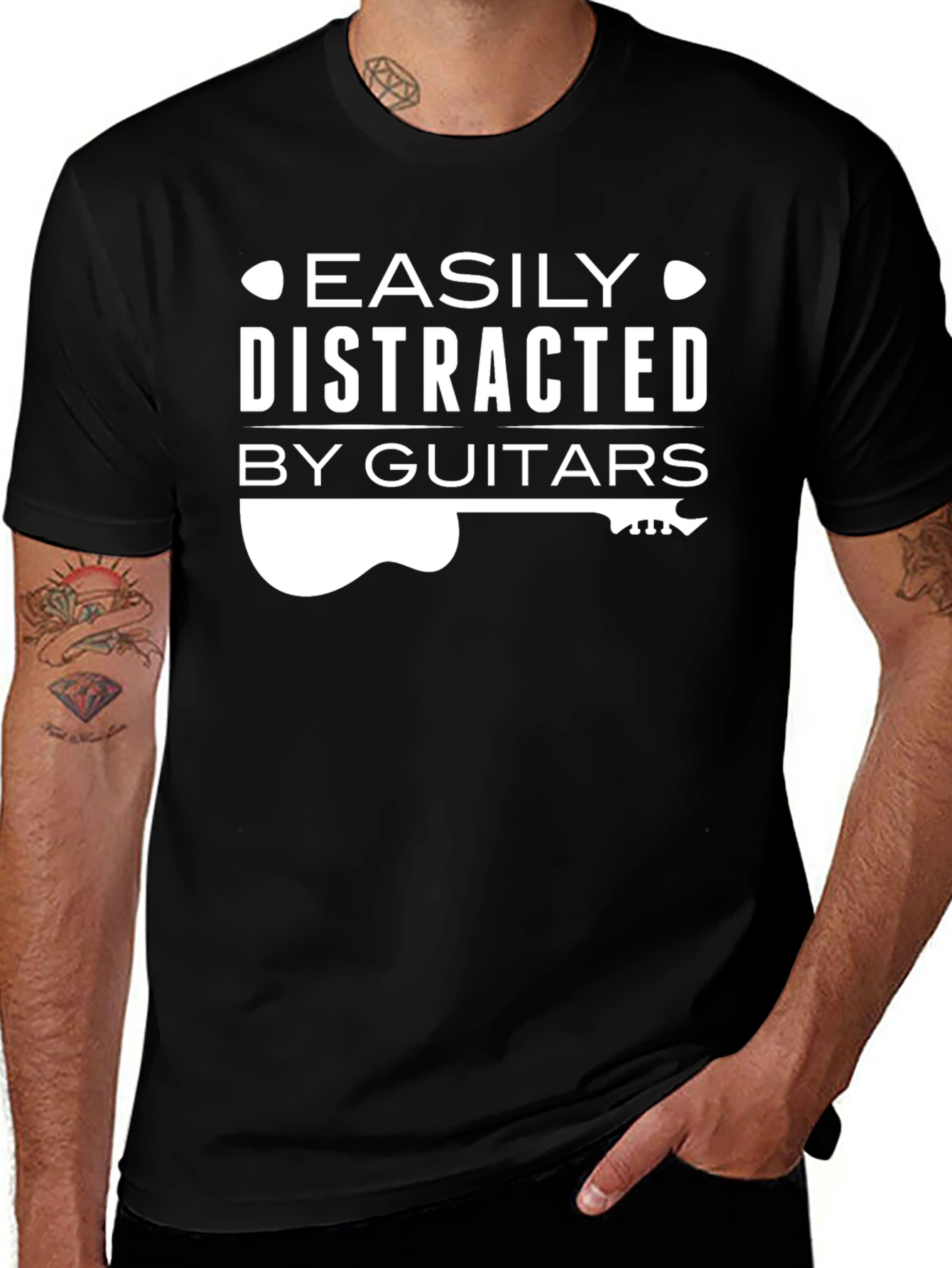 Easily Distracted By Guitars Black T-Shirt