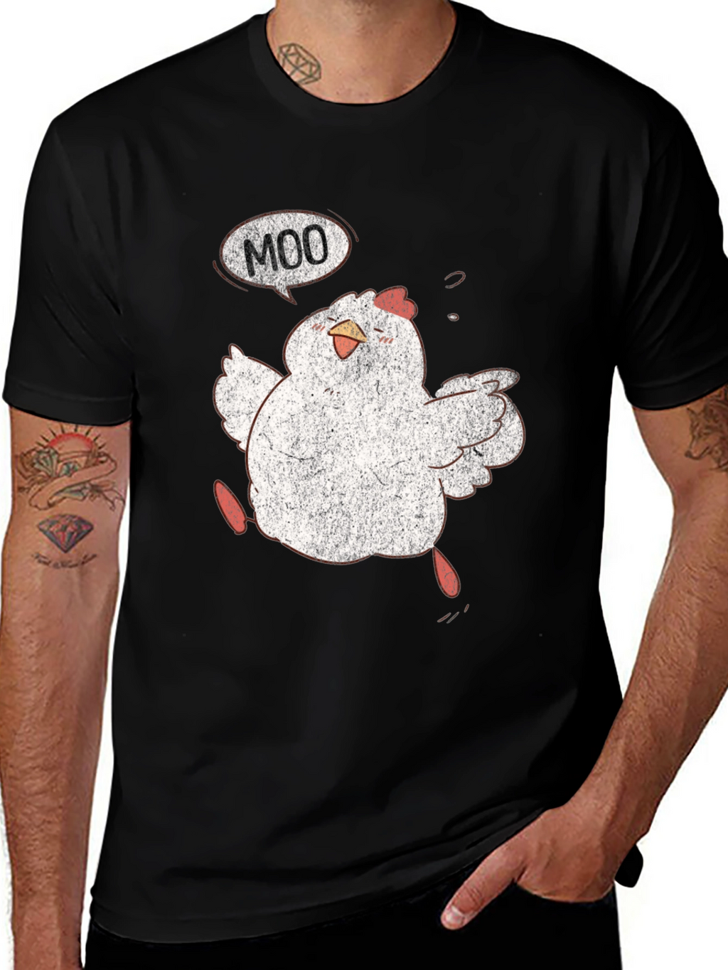 Funny Chicken Moo Graphic T-Shirt