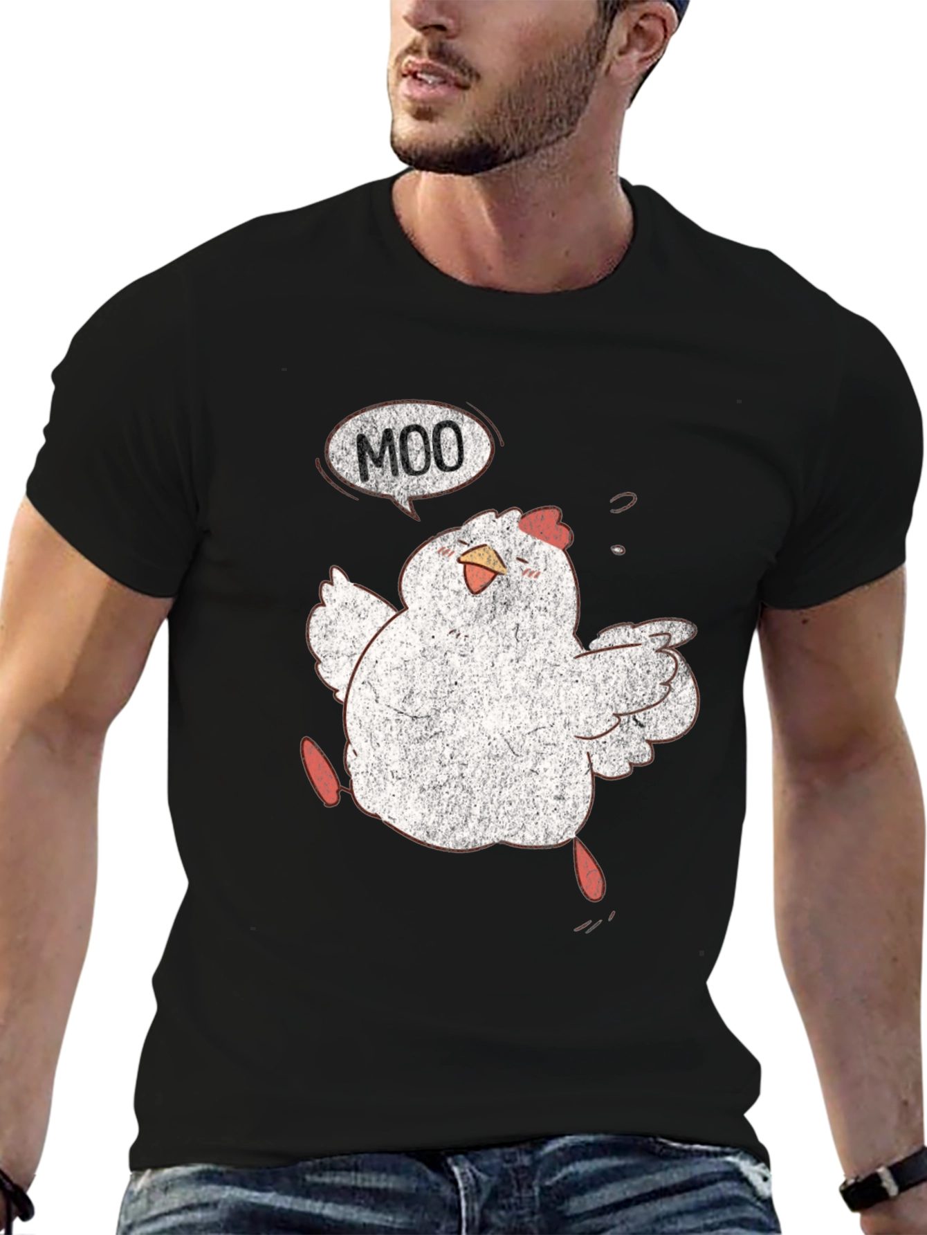 Funny Chicken Moo Graphic T-Shirt