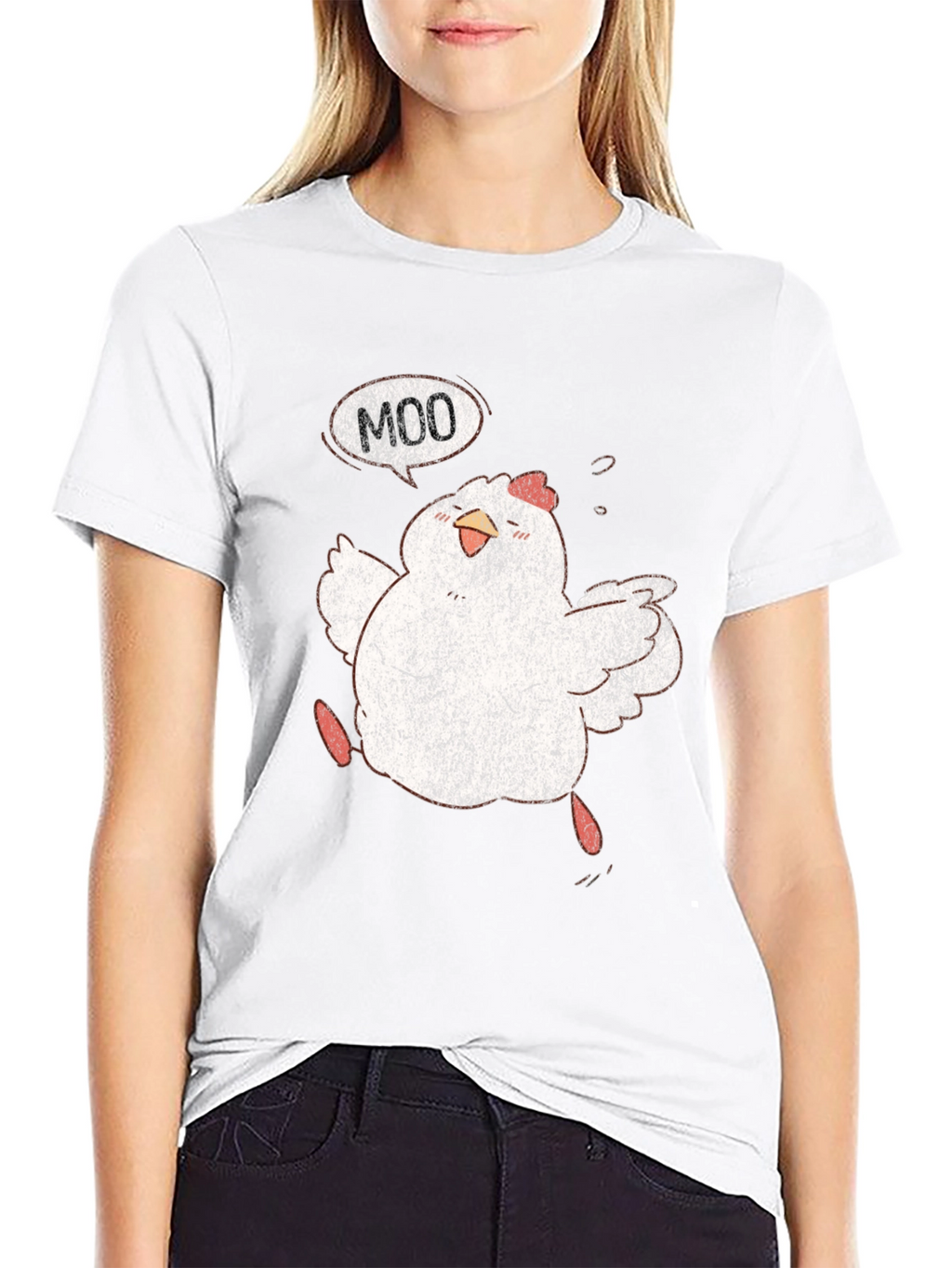 Funny Chicken Moo Graphic T-Shirt