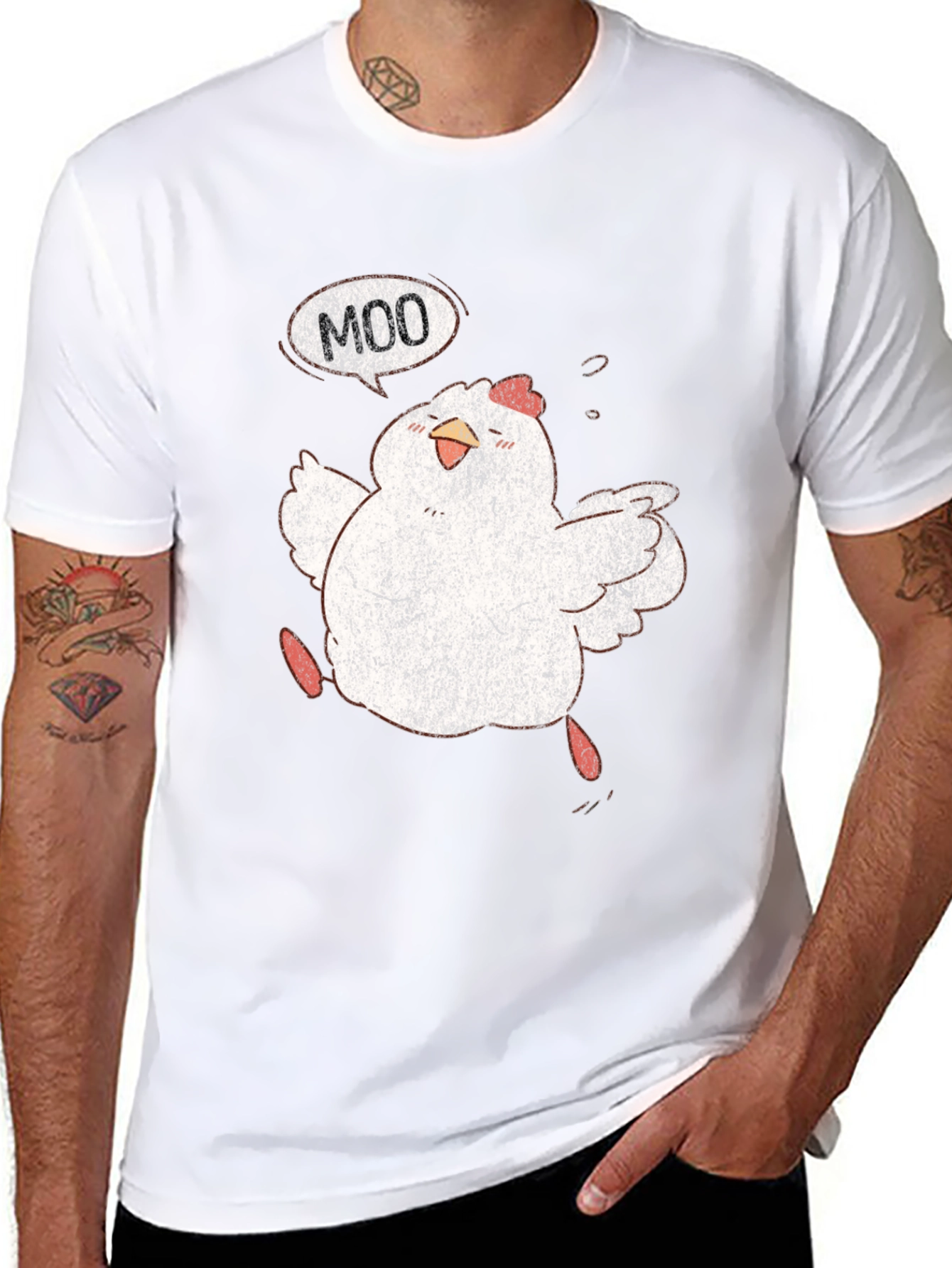 Funny Chicken Moo Graphic T-Shirt