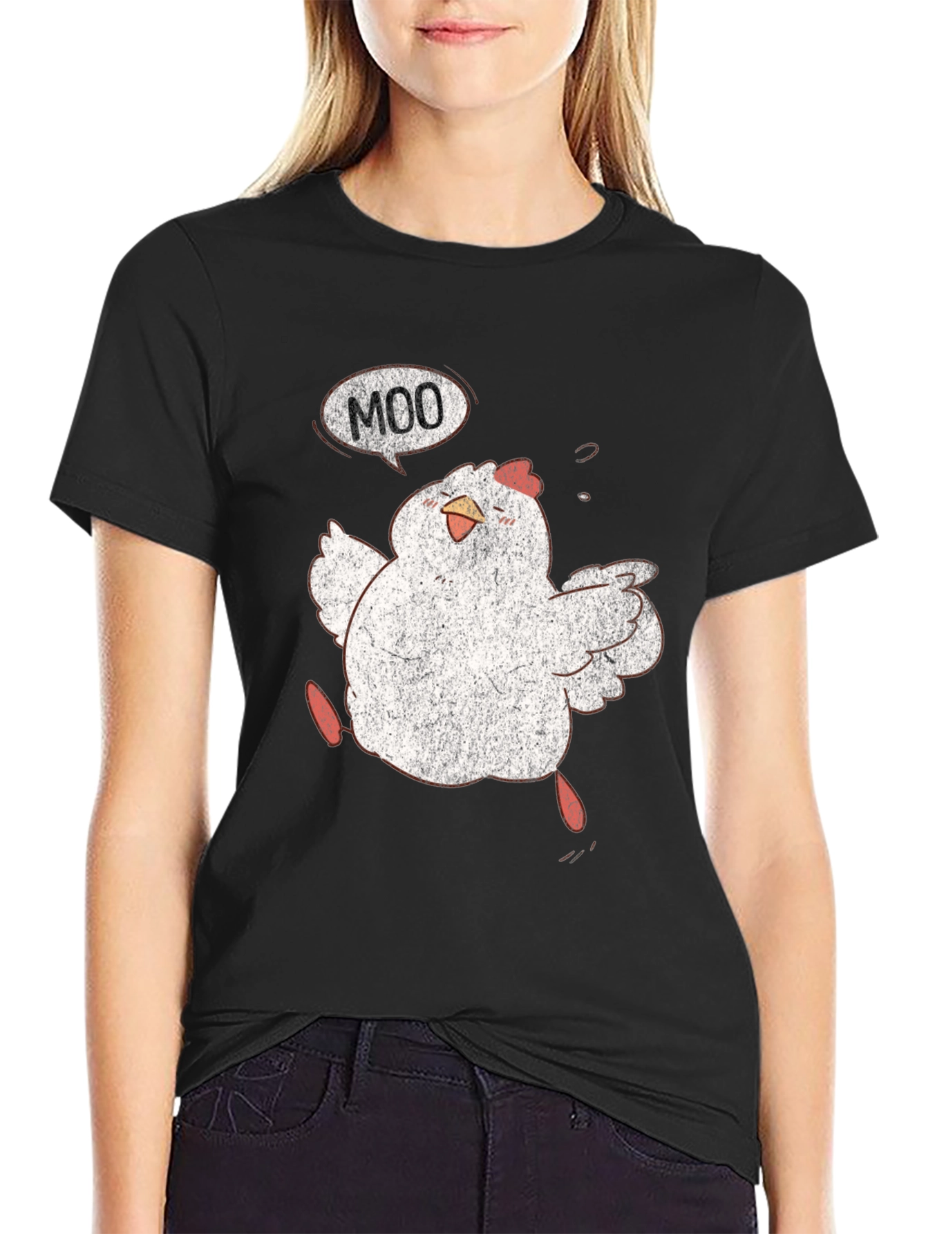 Funny Chicken Moo Graphic T-Shirt