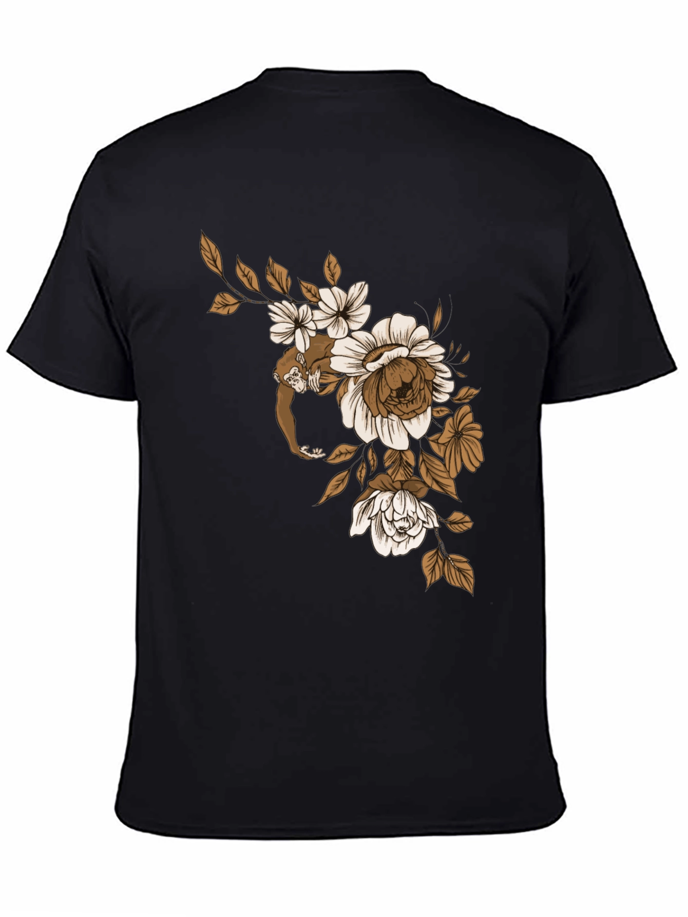 Monkey Floral Graphic Black T-Shirt