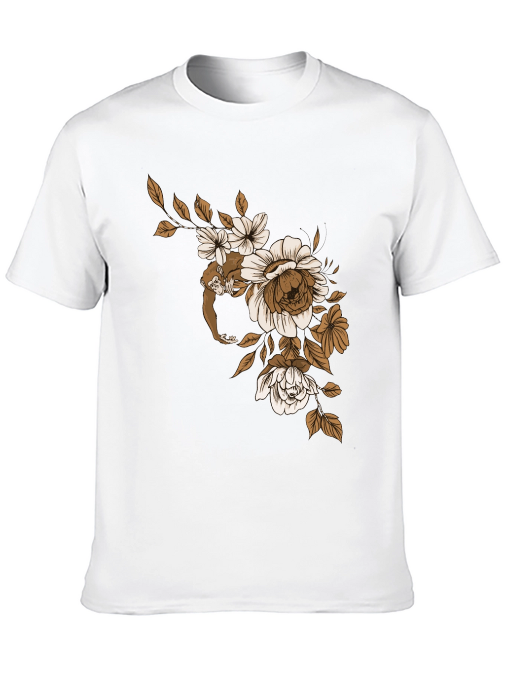 Monkey Floral Graphic Black T-Shirt