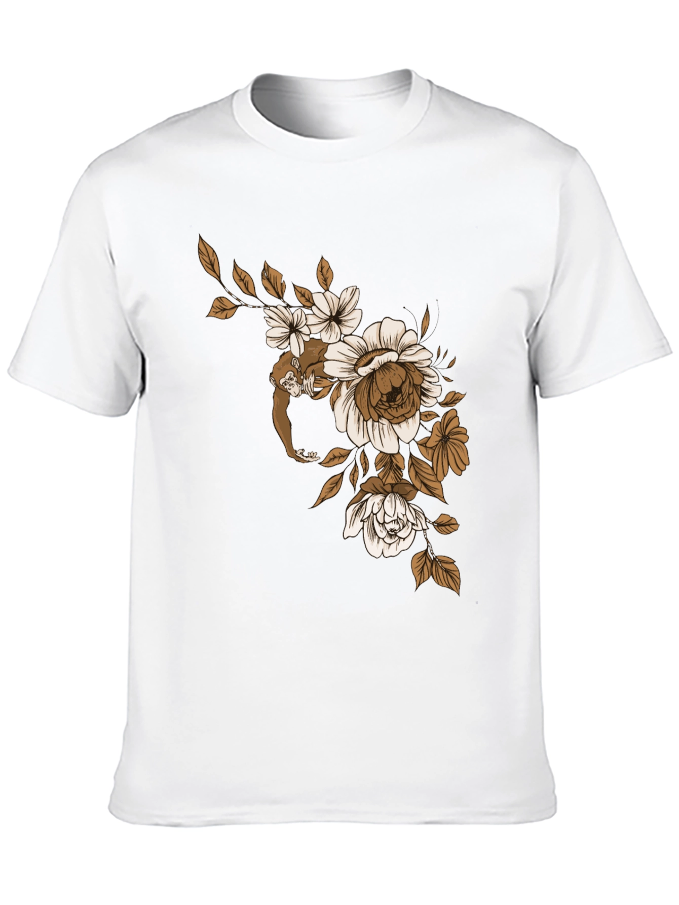 Monkey Floral Graphic Black T-Shirt