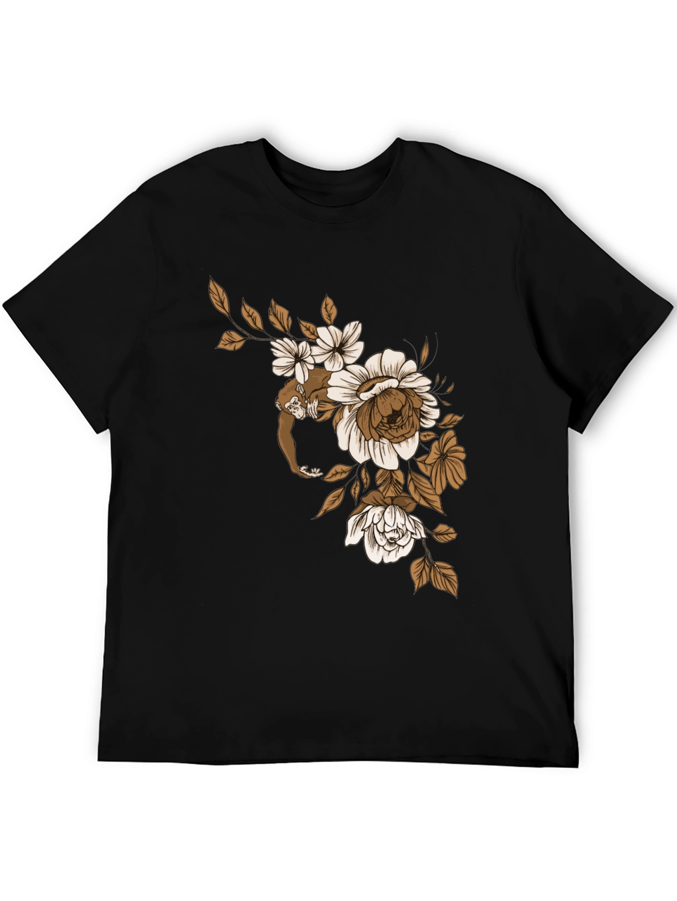 Monkey Floral Graphic Black T-Shirt