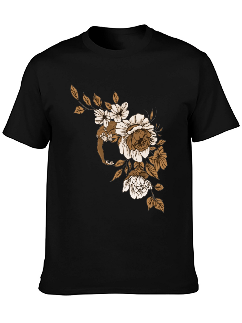 Monkey Floral Graphic Black T-Shirt